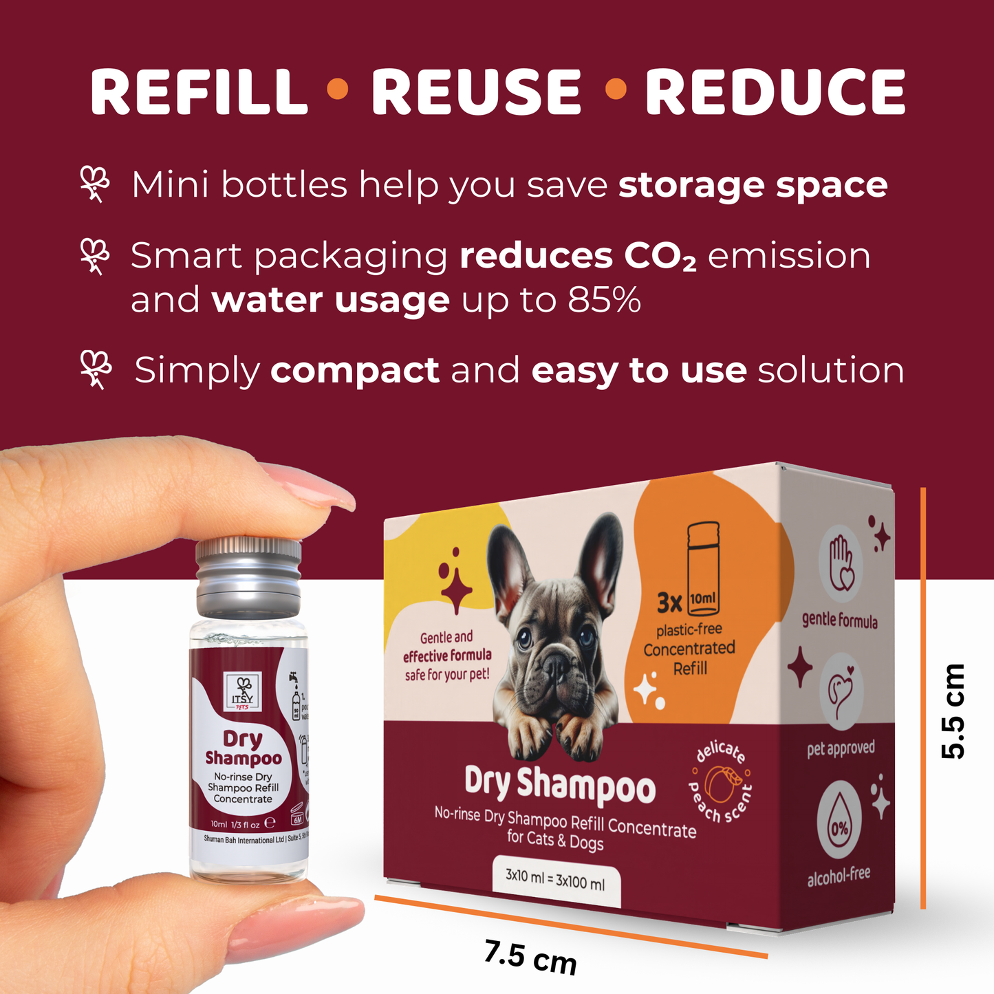 ITSY Pets 10ml Plastic-Free Dry Shampoo Concentrated Refill – 3-Pack