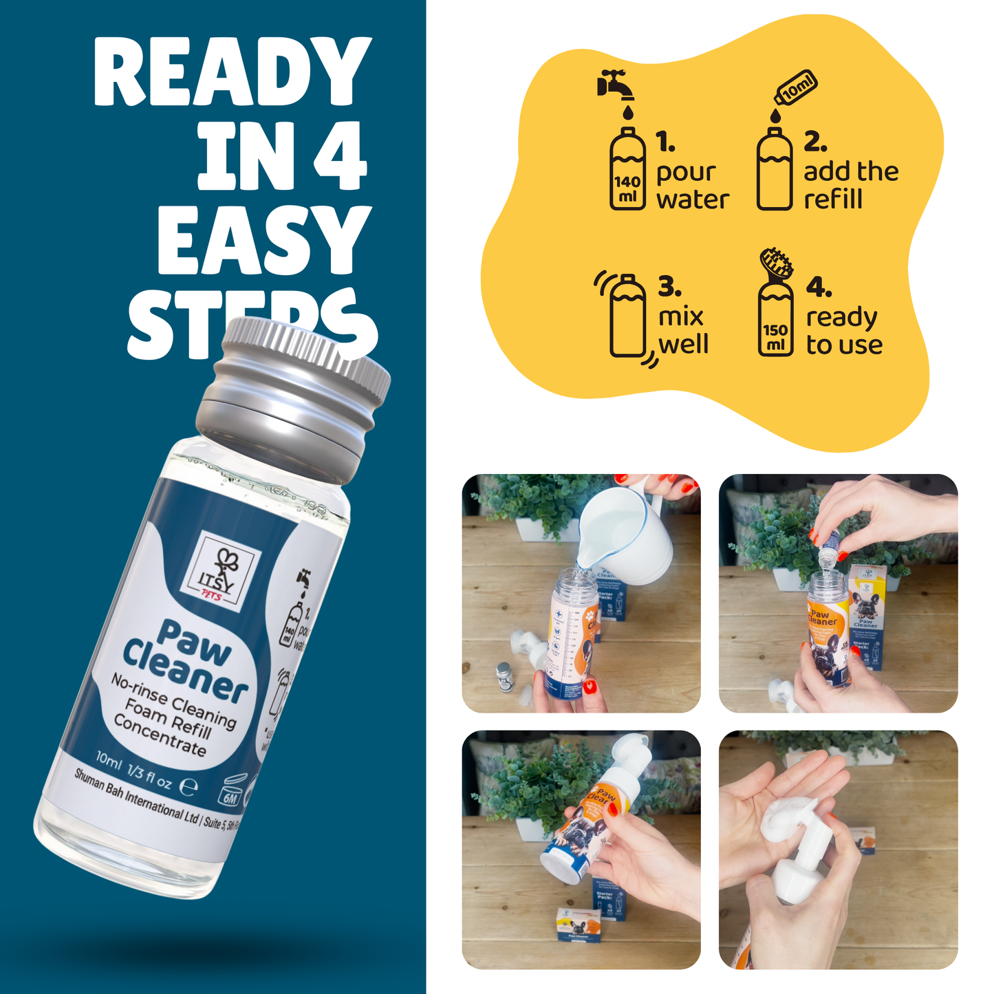 ITSY Pets 10ml Plastic - Free Concentrated Refill for Foaming Paw Cleaner