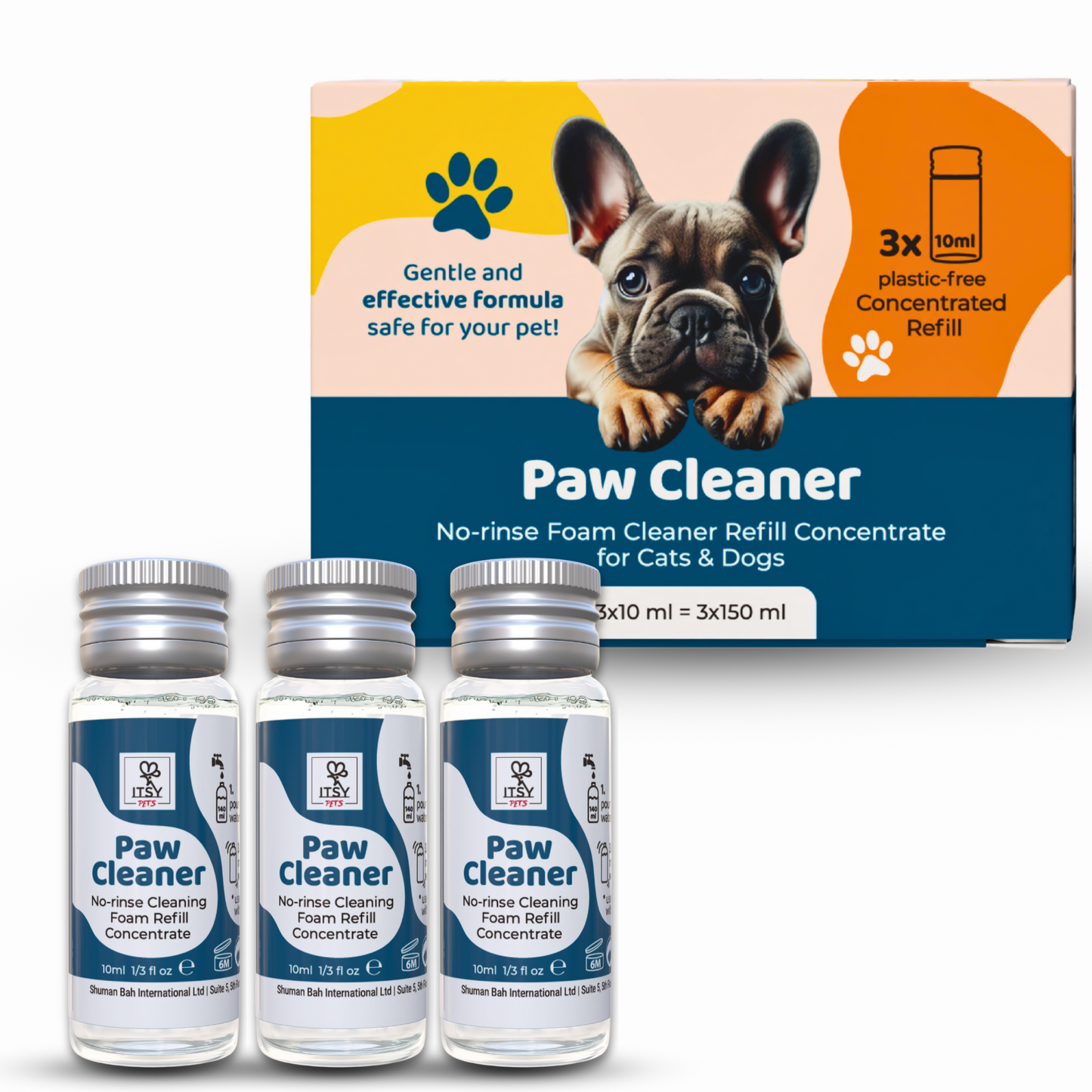 ITSY Pets (3-Pack) 10ml Plastic-Free Concentrated Refill for Foaming Paw Cleaner