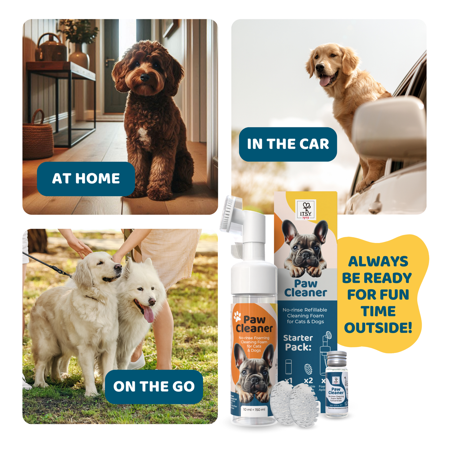 ITSY Pets (3-Pack) 10ml Plastic-Free Concentrated Refill for Foaming Paw Cleaner
