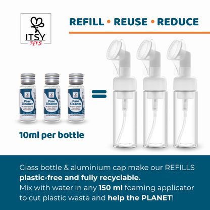 ITSY Pets (3-Pack) 10ml Plastic-Free Concentrated Refill for Foaming Paw Cleaner