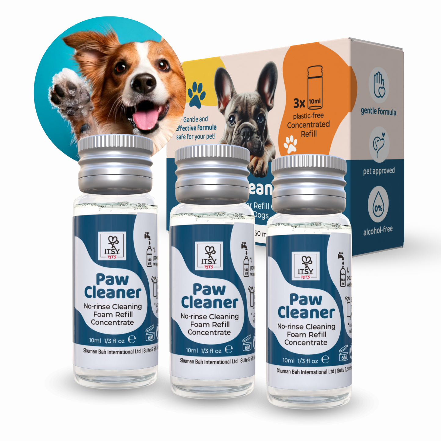 ITSY Pets (3-Pack) 10ml Plastic-Free Concentrated Refill for Foaming Paw Cleaner