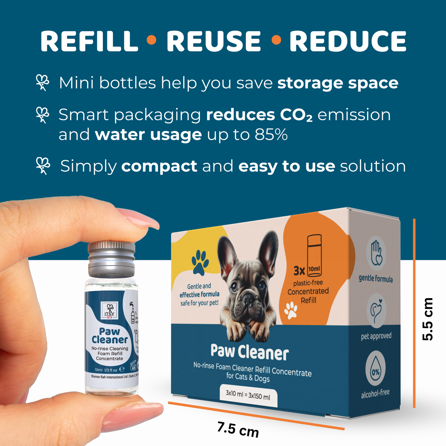 ITSY Pets (3-Pack) 10ml Plastic-Free Concentrated Refill for Foaming Paw Cleaner