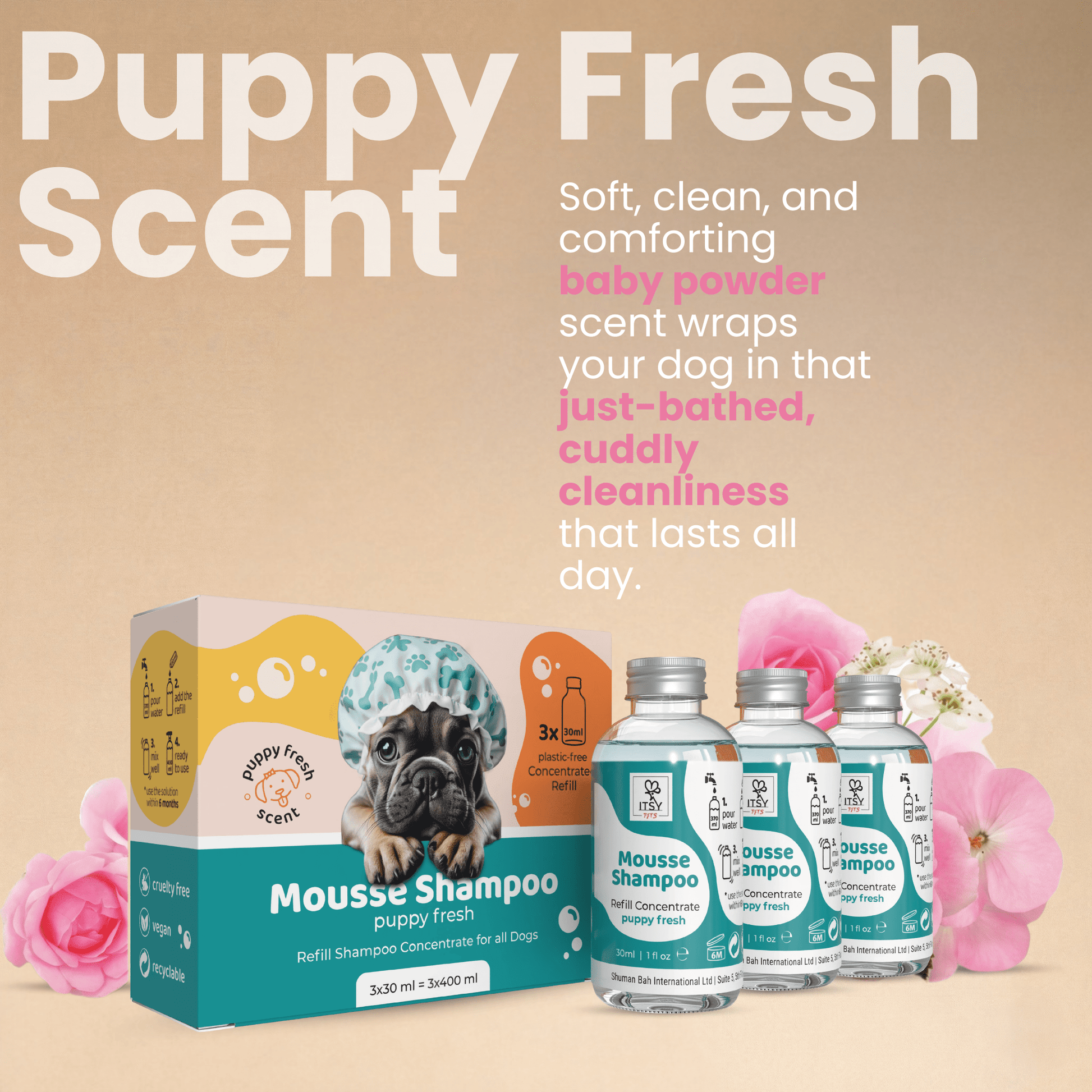 Dog Mousse Shampoo 3 - Pack Refill | Puppy Fresh Scent - ITSY Pets