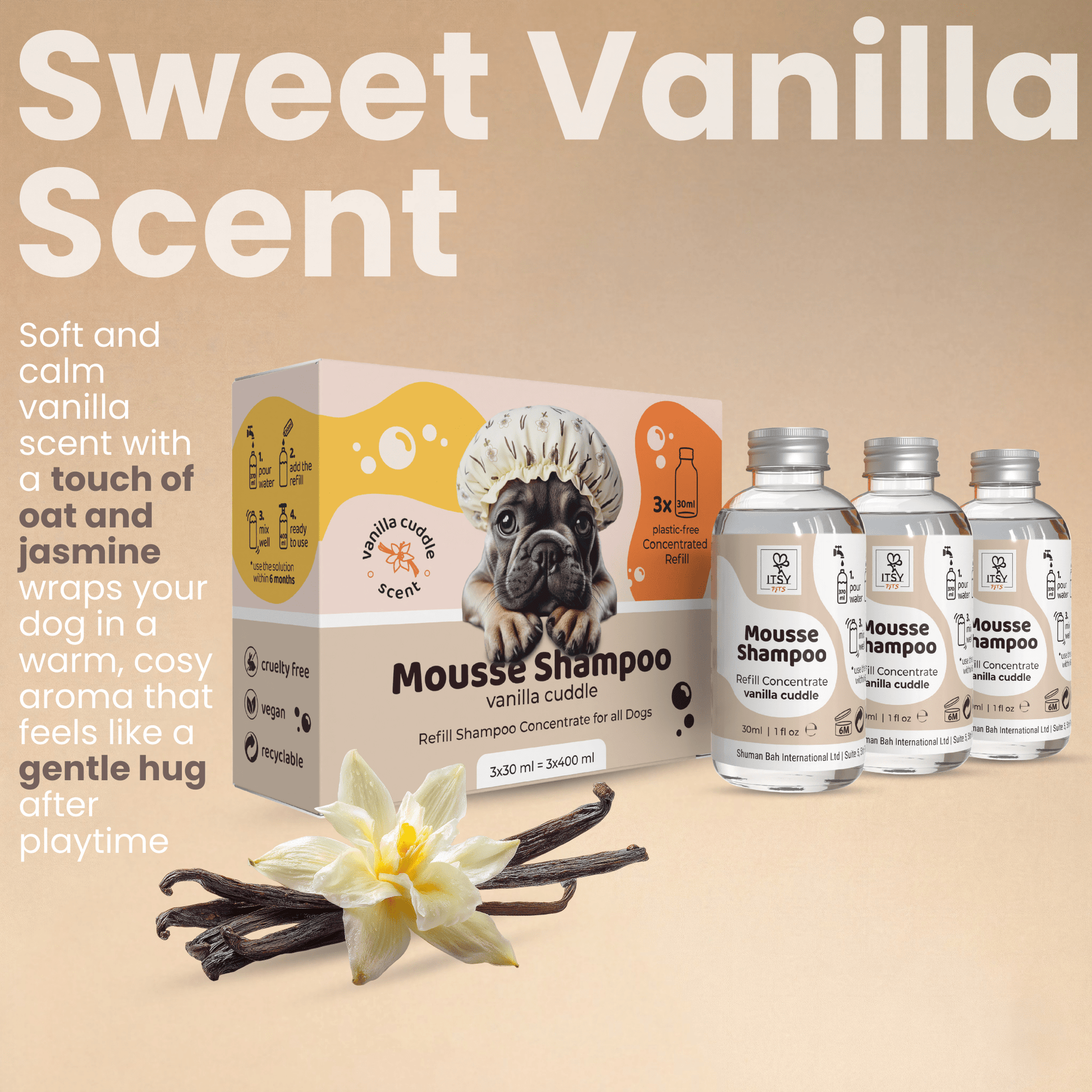 Dog Mousse Shampoo 3 - Pack Refill | Vanilla Cuddle Scent - ITSY Pets