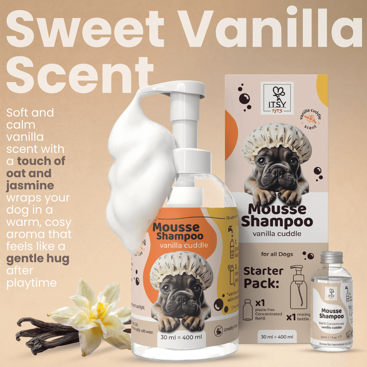 Dog Mousse Shampoo Starter Pack | Vanilla Cuddle Scent - ITSY Pets