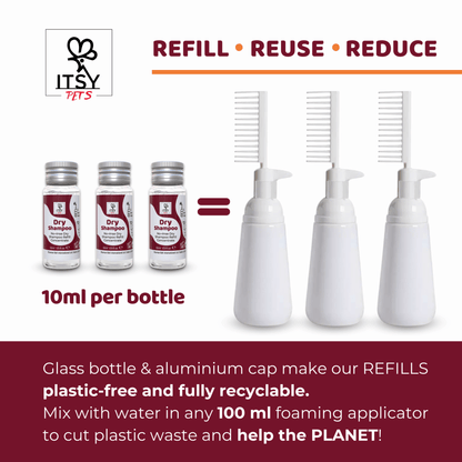 ITSY Pets 10ml Plastic - Free Dry Shampoo Concentrated Refill – 3 - Pack - ITSY Pets