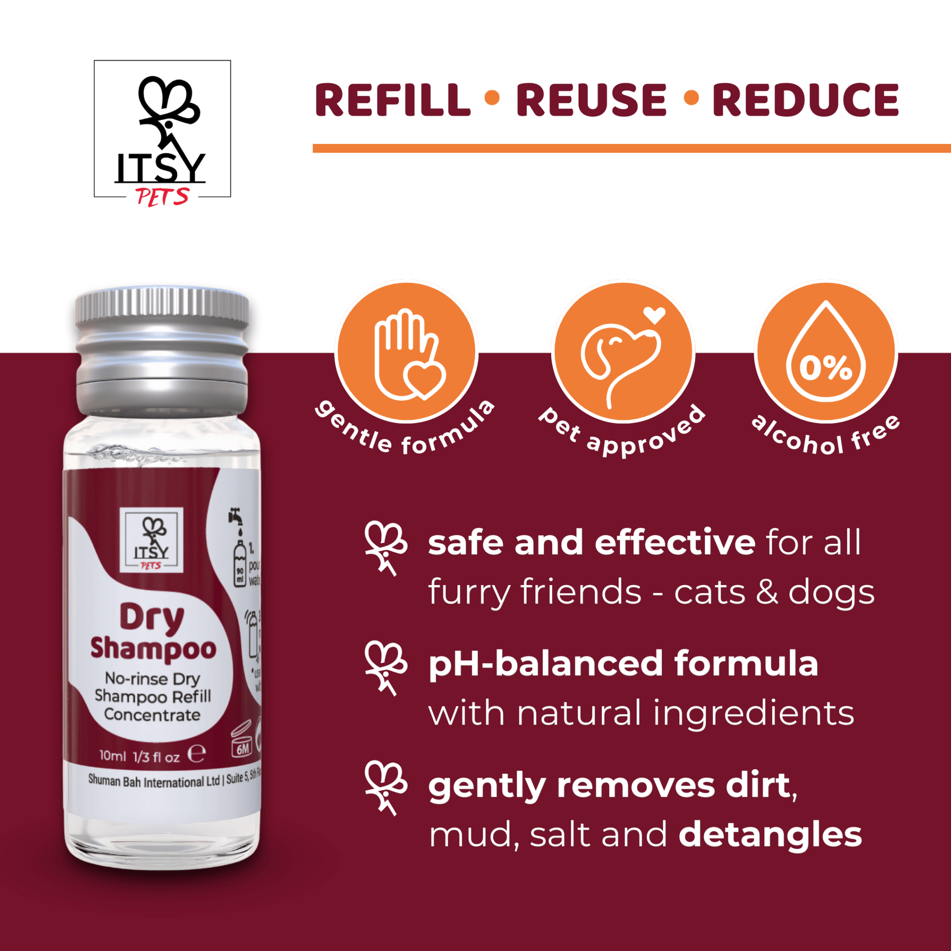 ITSY Pets 10ml Plastic - Free Dry Shampoo Concentrated Refill – 3 - Pack - ITSY Pets