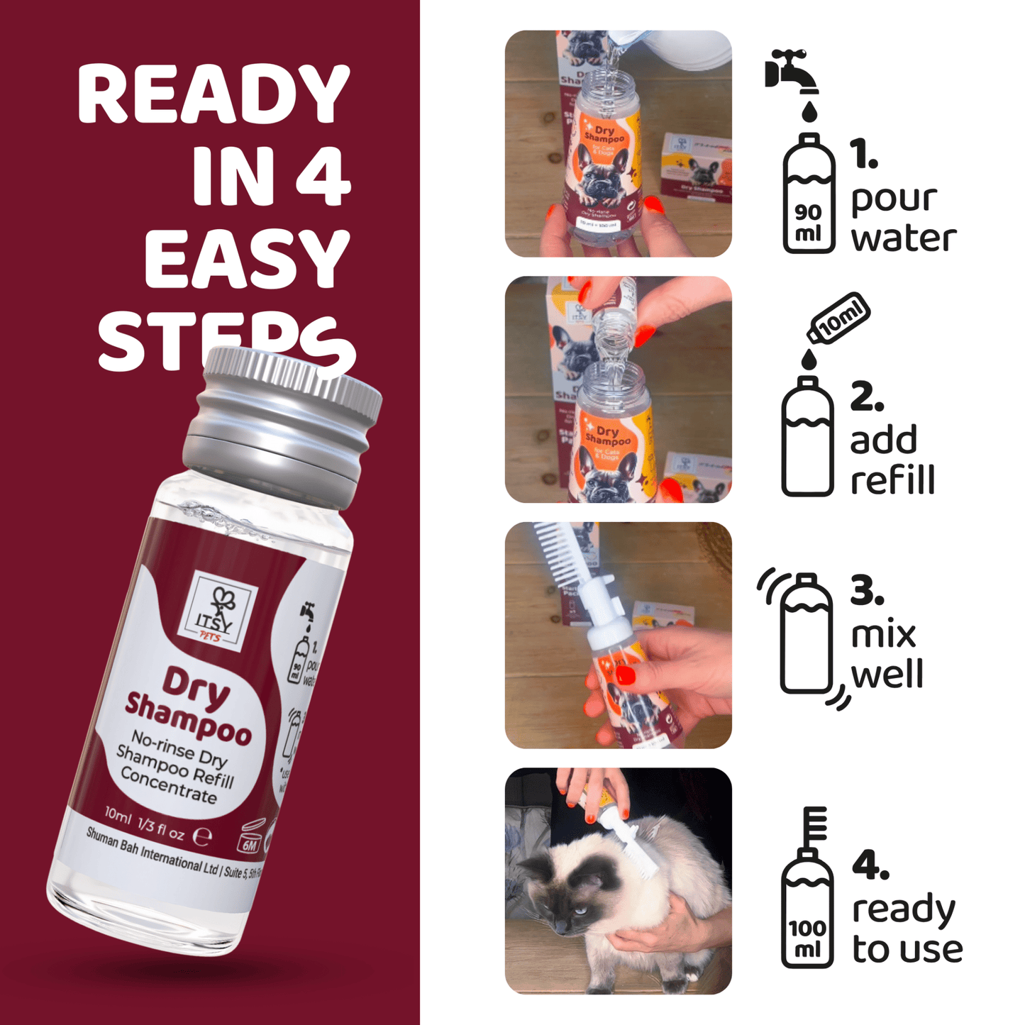 ITSY Pets 10ml Plastic - Free Dry Shampoo Concentrated Refill – 3 - Pack - ITSY Pets