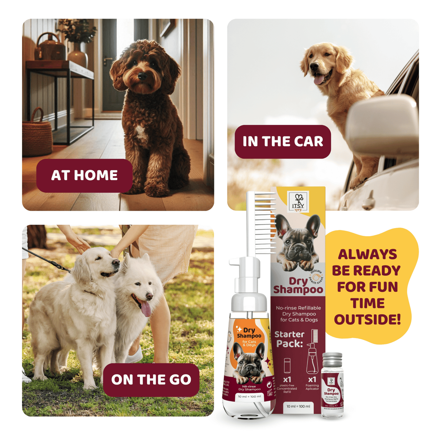 ITSY Pets 10ml Plastic - Free Dry Shampoo Concentrated Refill – 3 - Pack - ITSY Pets