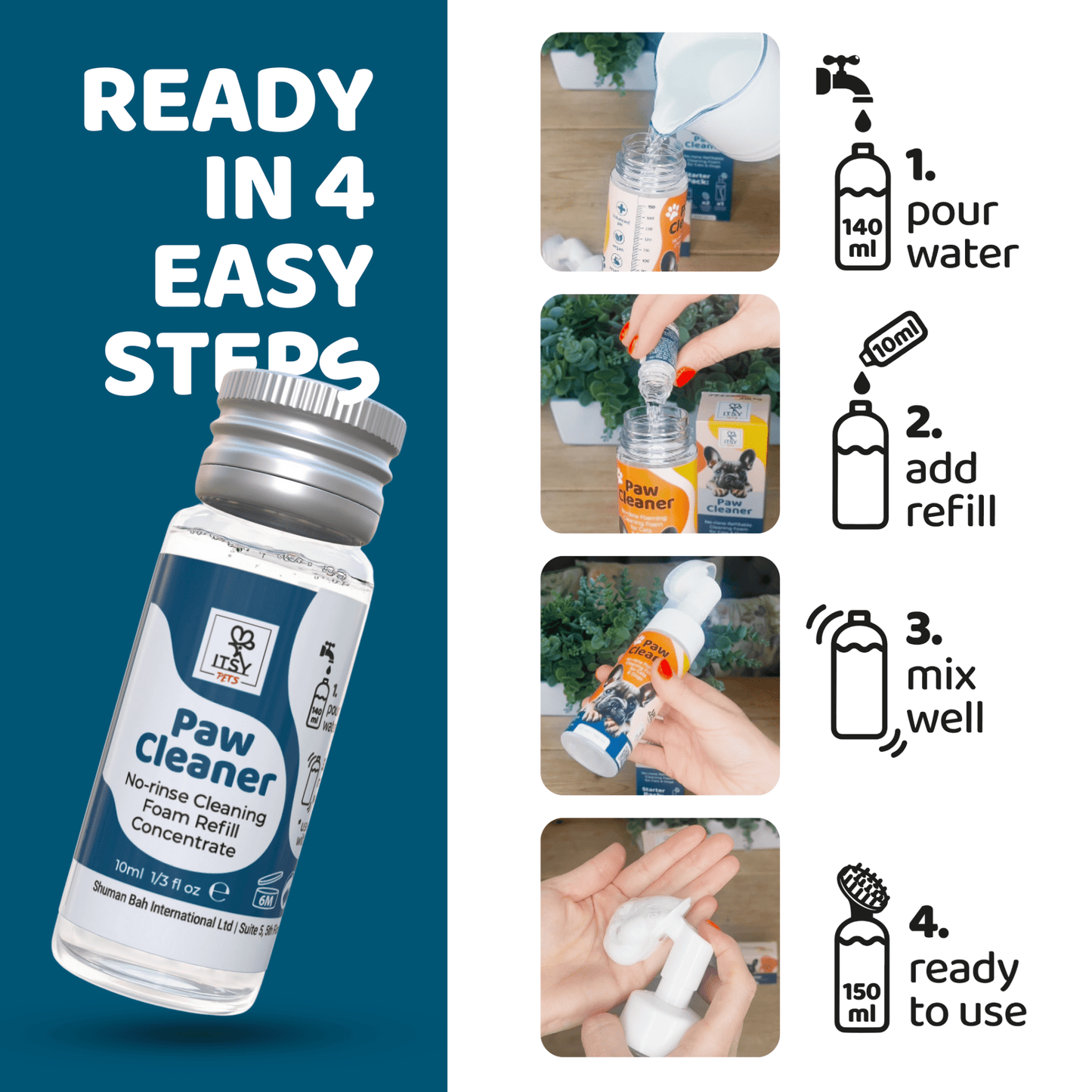 ITSY Pets (3-Pack) 10ml Plastic-Free Concentrated Refill for Foaming Paw Cleaner - ITSY Pets